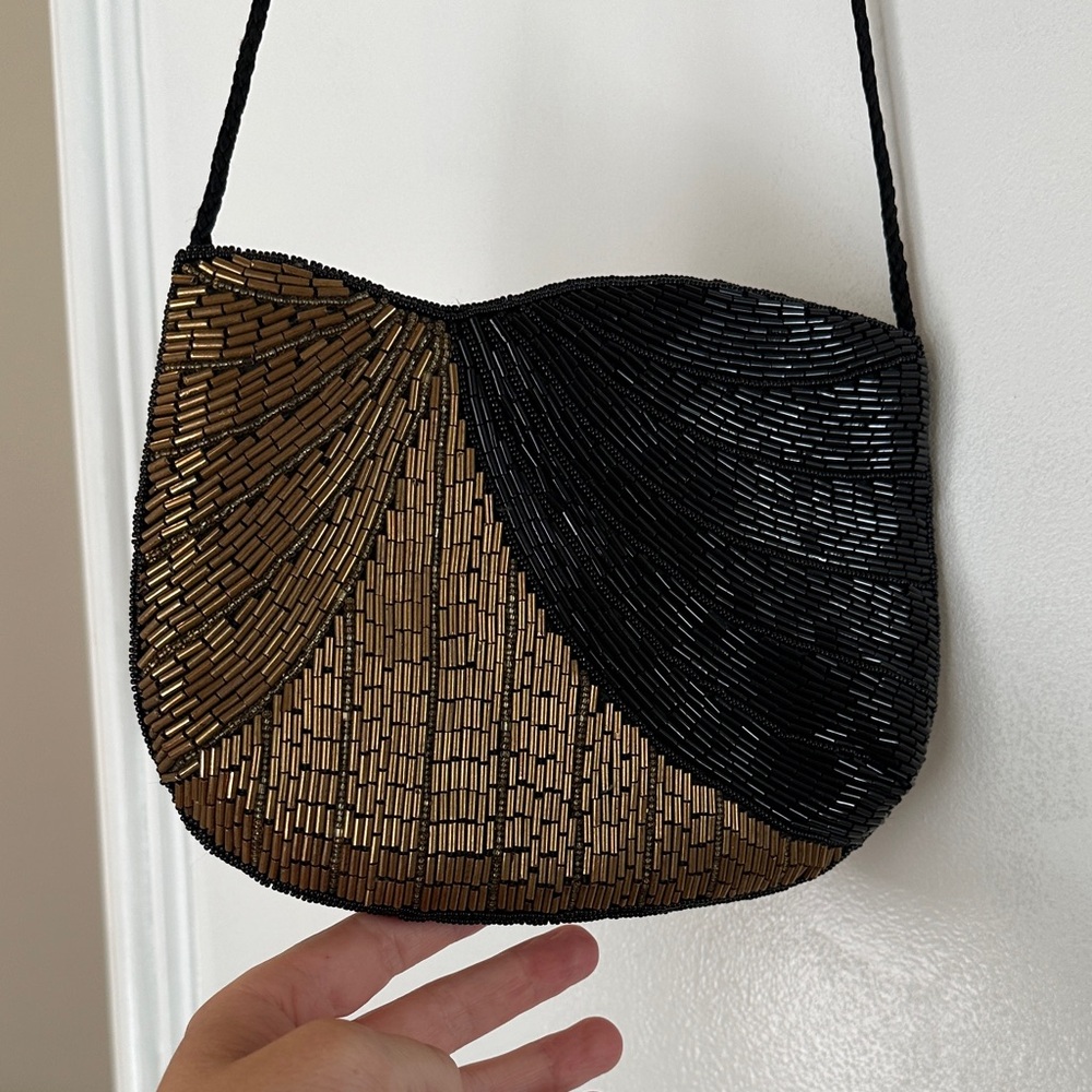 La Regale Black and Brown Beaded Clutch